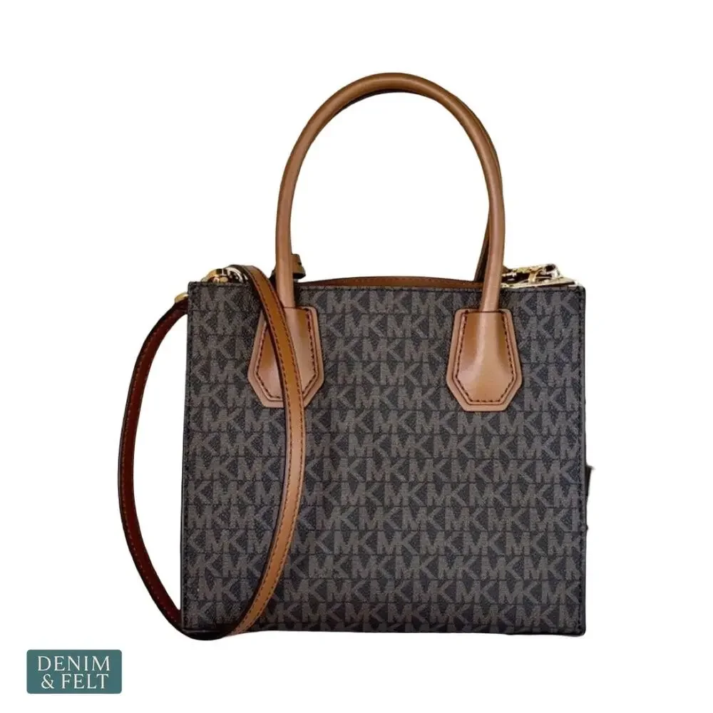 NEW Michael Kors Mercer Medium Logo Accordion Crossbody Brown MK Leather Bag - Picture 3 of 16